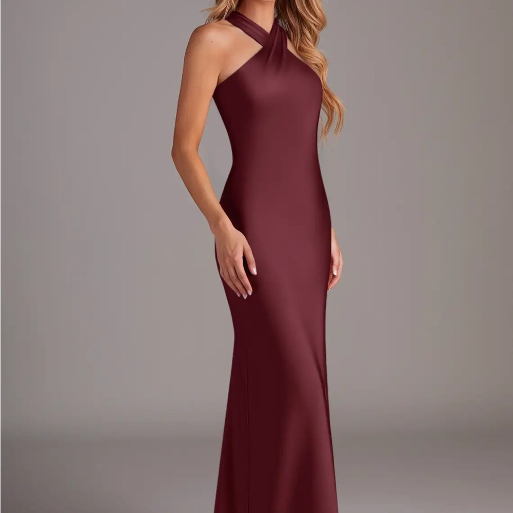 Azazie Cabernet Maxi Dress with Halter Neck